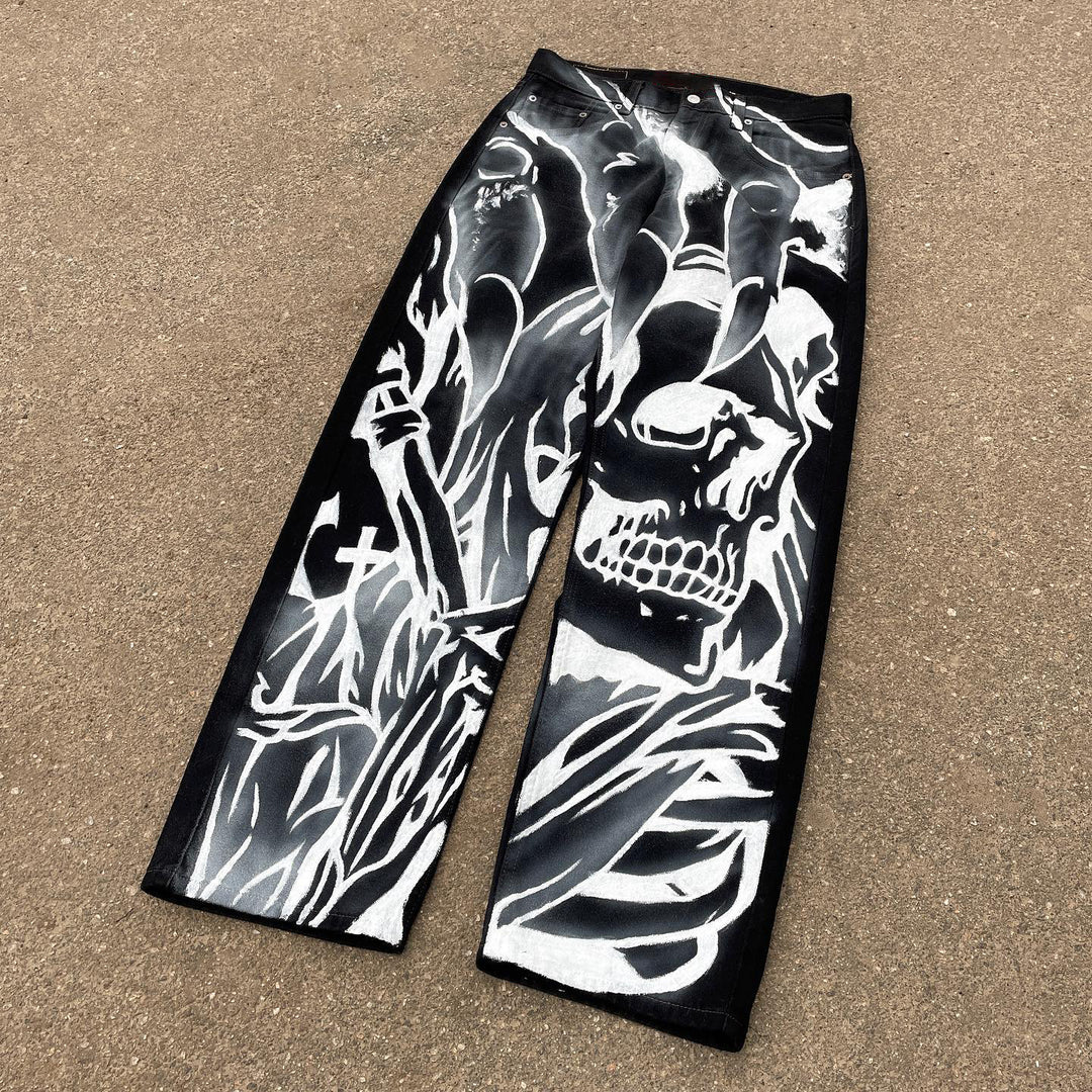 Cartoon Comics Print Street Jeans