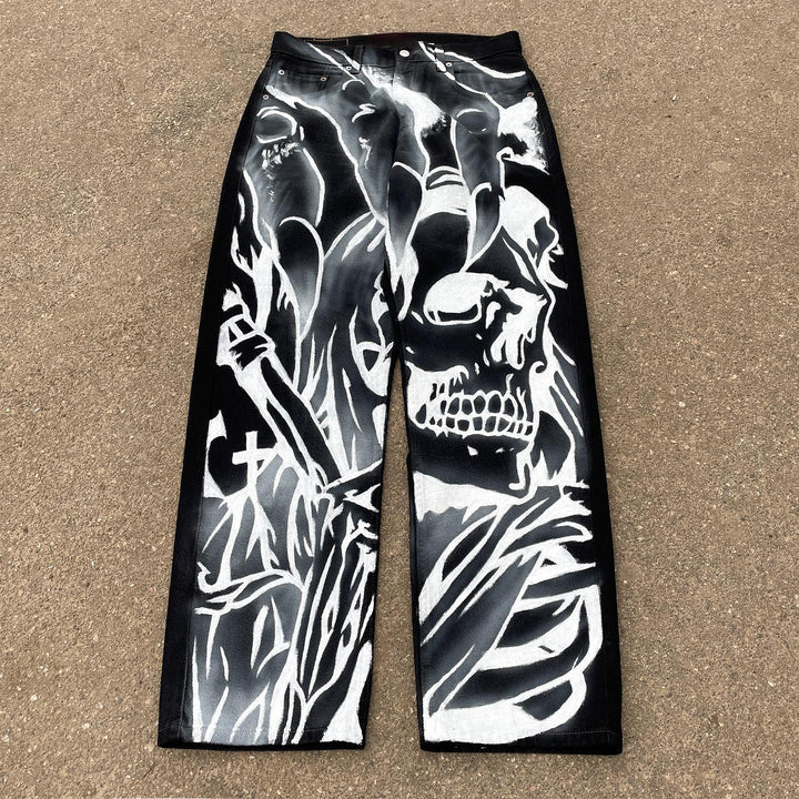 Cartoon Comics Print Street Jeans