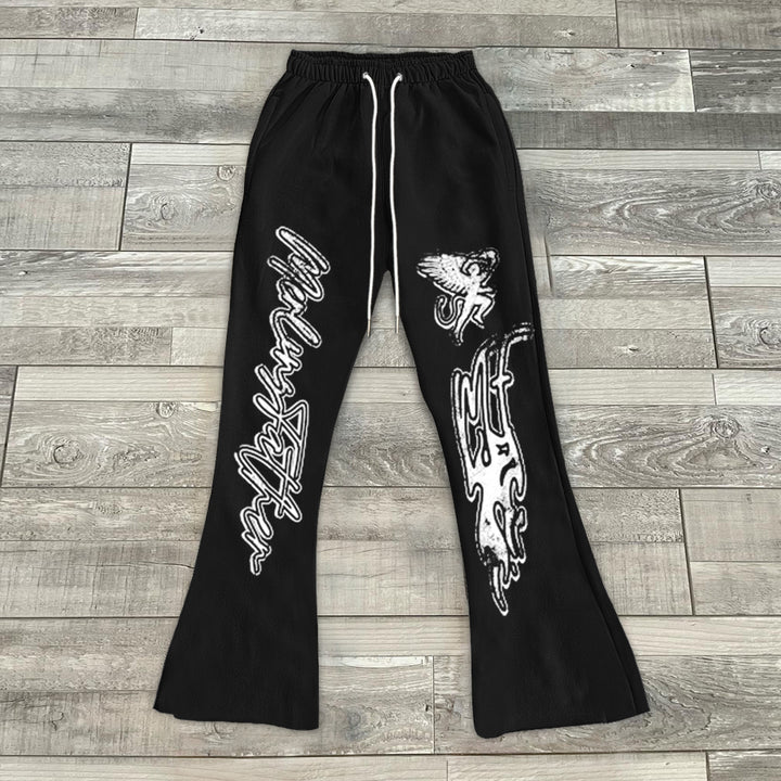 Casual statement letter print flared trousers