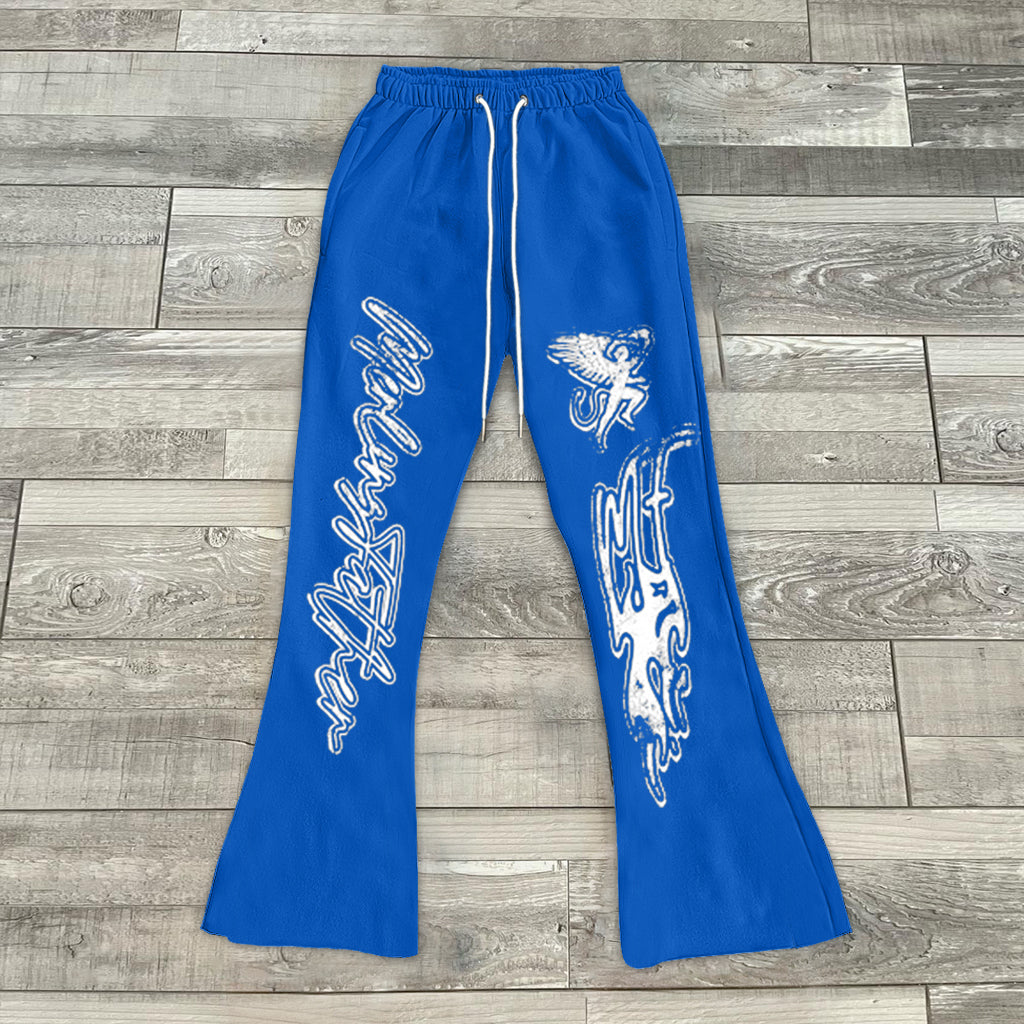 Casual statement letter print flared trousers