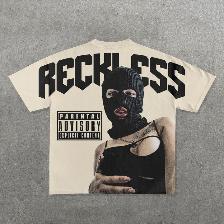 Reckless Mask Girl Print Short Sleeve T-Shirt