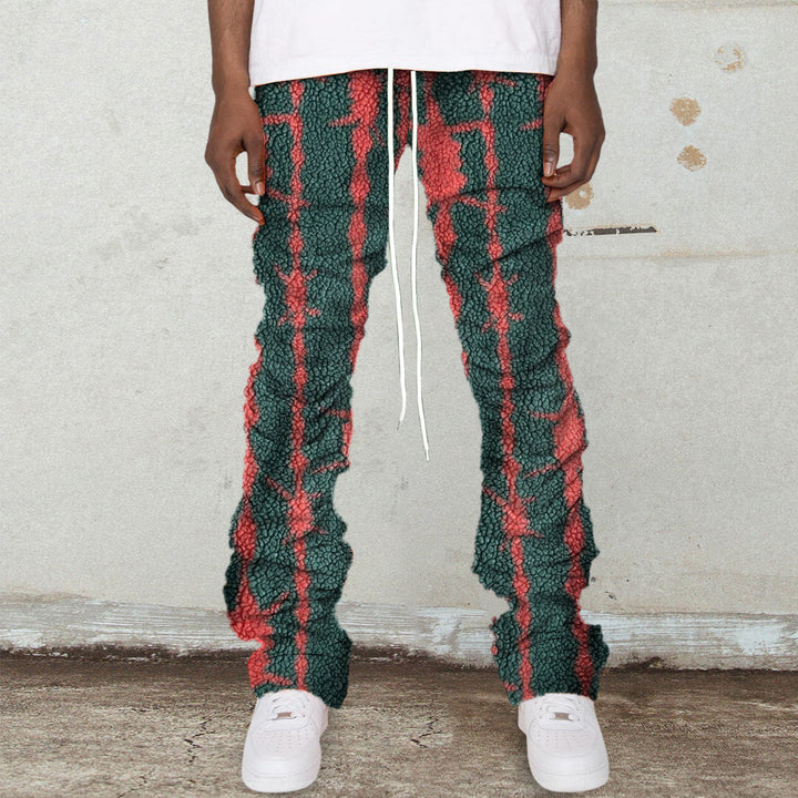 Retro striped printed polar fleece street trousers