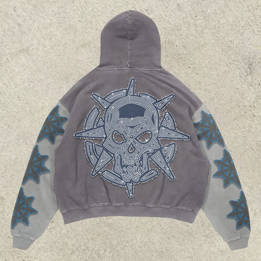 Retro personality contrasting skull hoodie