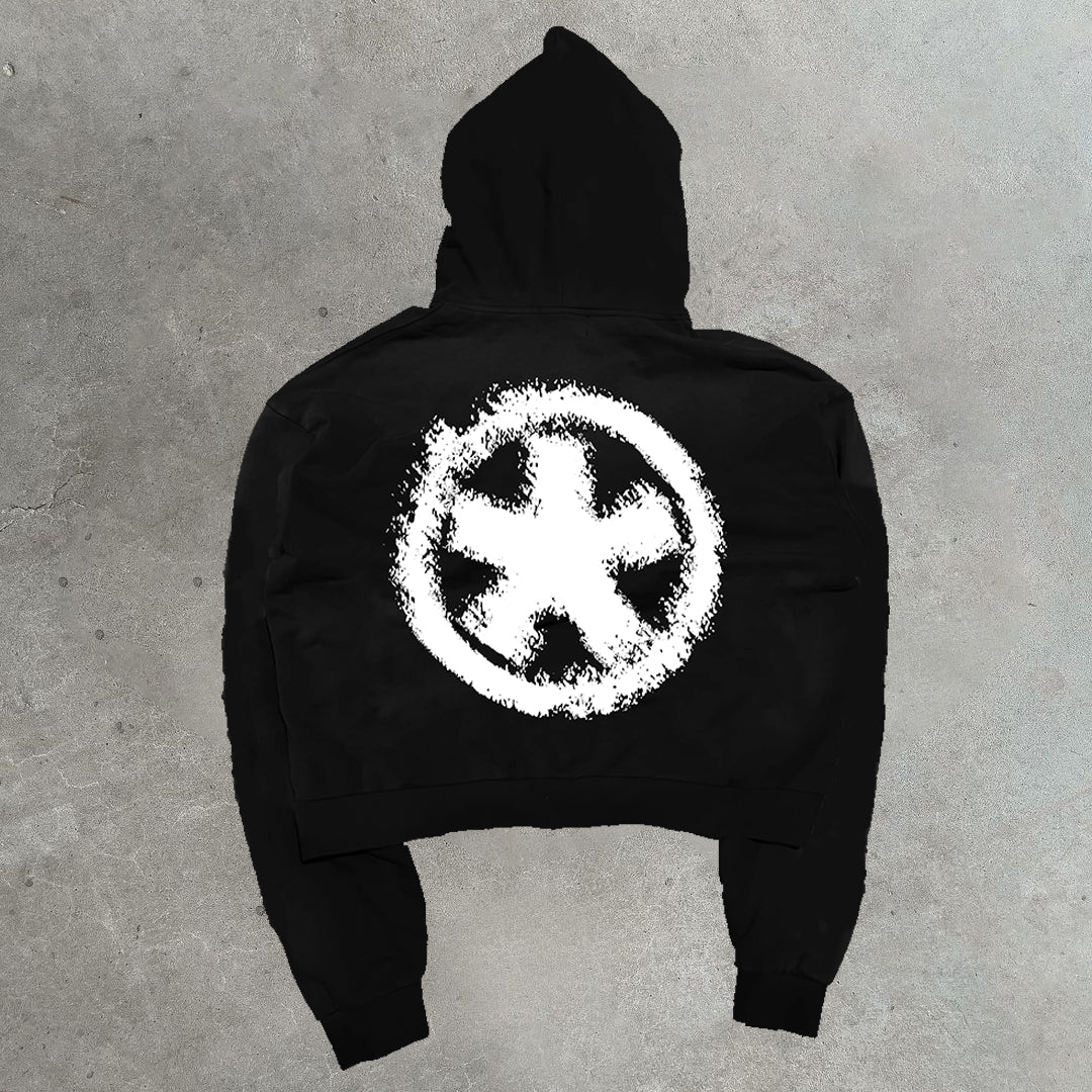 dual personality print hoodie