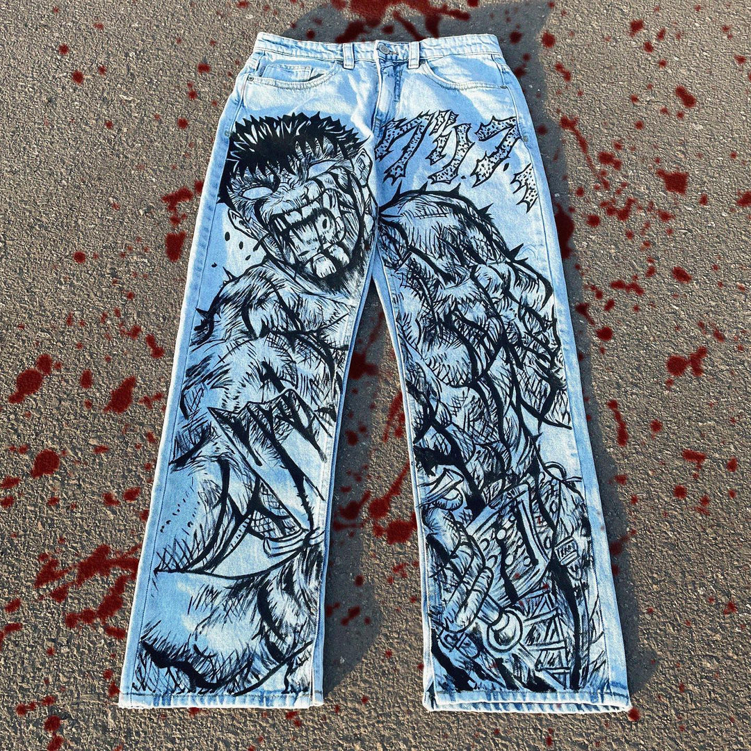 Hip Hop Print Vintage Street Jeans