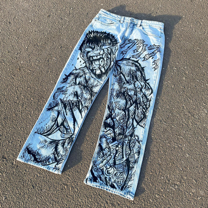 Hip Hop Print Vintage Street Jeans