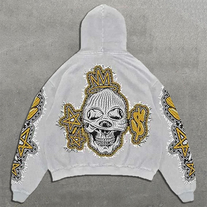 Skull Dollar Sign Faux Decal Print Long Sleeve Hoodies