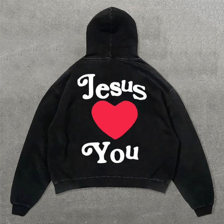 Jesus Loves You Print Long Sleeve Hoodies