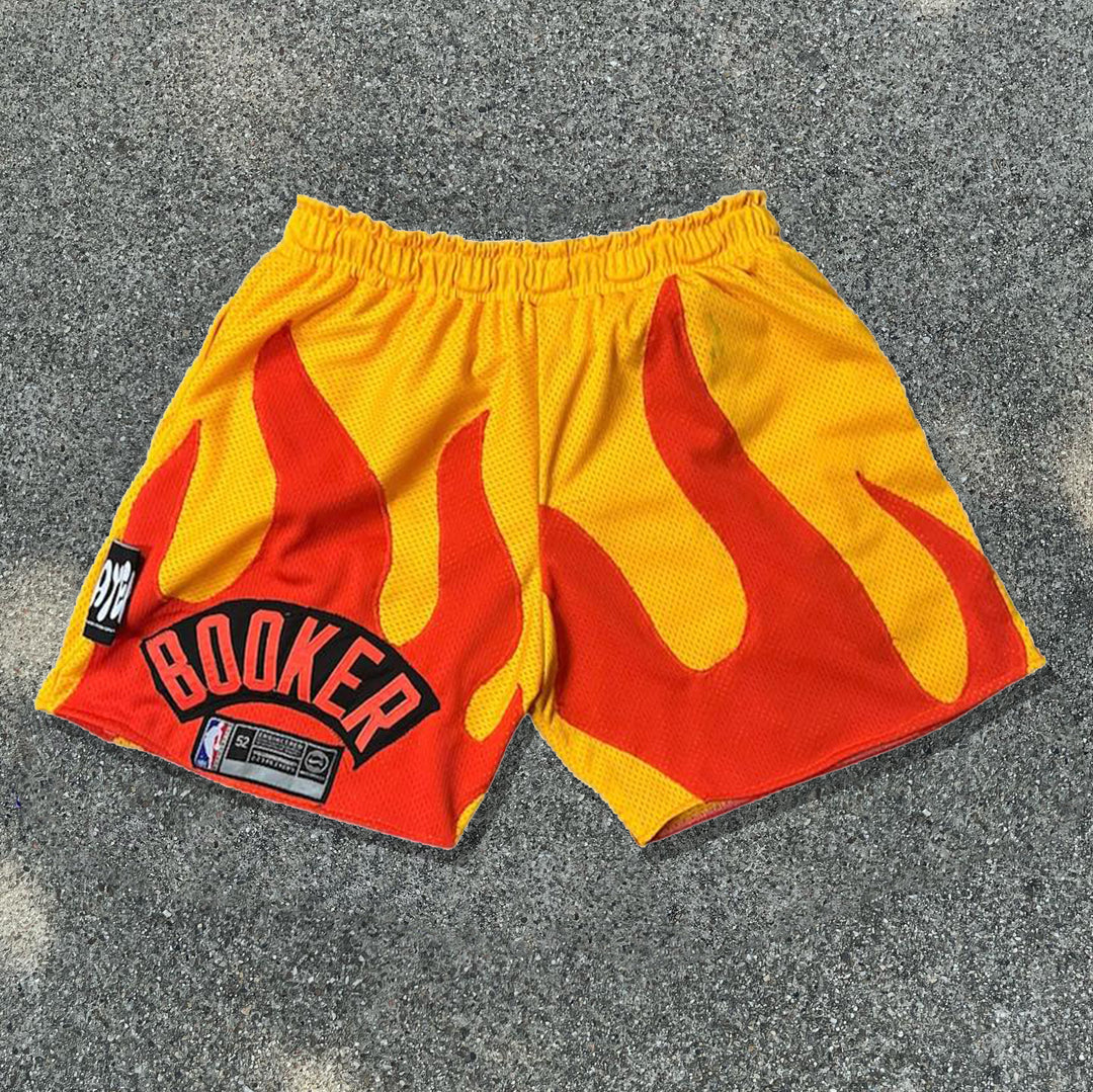 Flame Patch Basketball Mesh Shorts