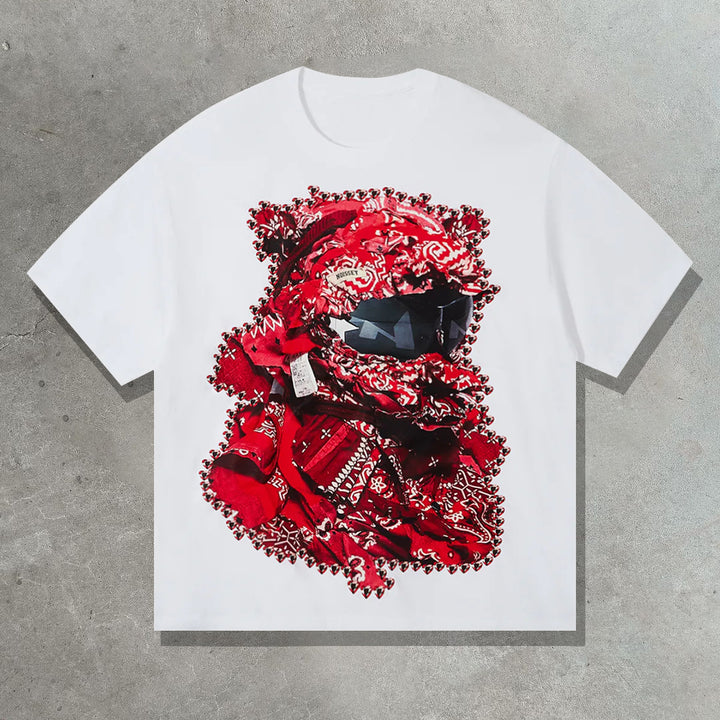 Red balaclava printed cotton T-shirt