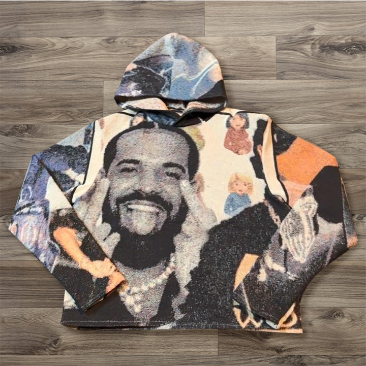 Vintage Hip Hop Print Casual Tapestry Hoodie