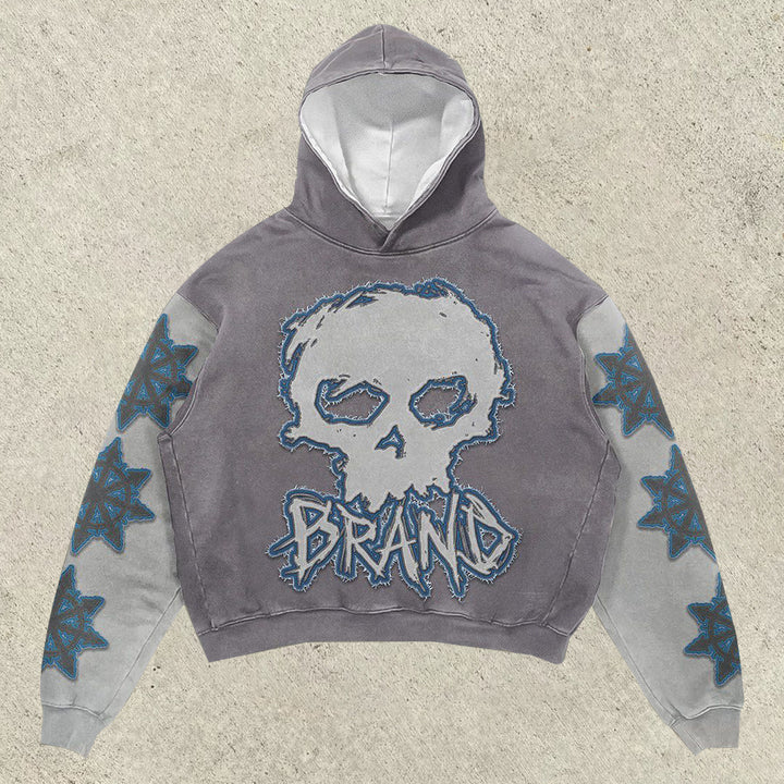 Retro personality contrasting skull hoodie