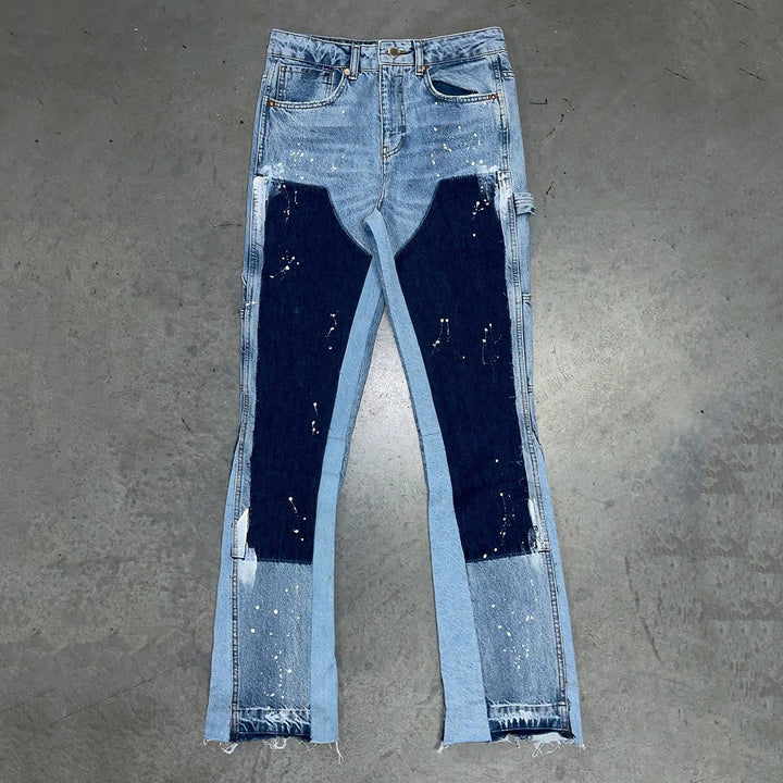 Casual retro patchwork micro-flared jeans