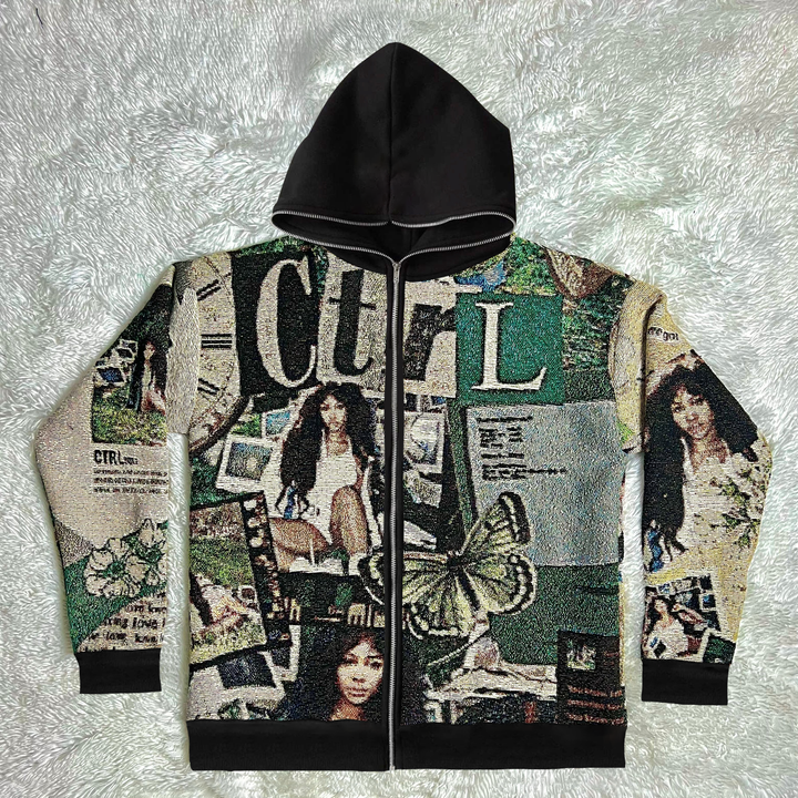 Retro Hip Hop Tapestry Full Zip Hoodie