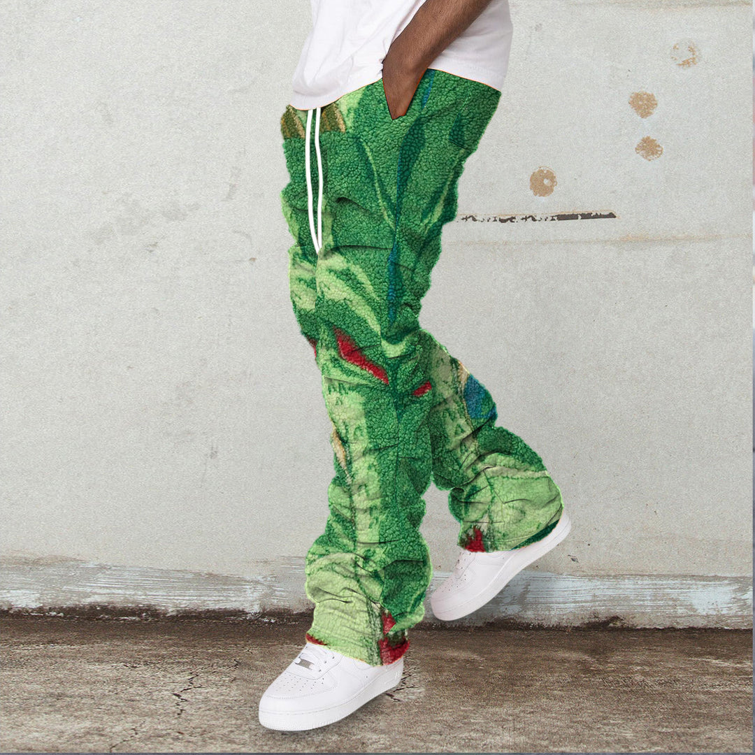 Artistic printed casual polar fleece street trousers