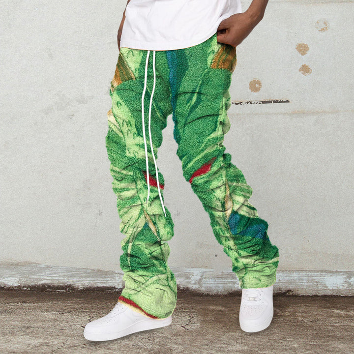 Artistic printed casual polar fleece street trousers