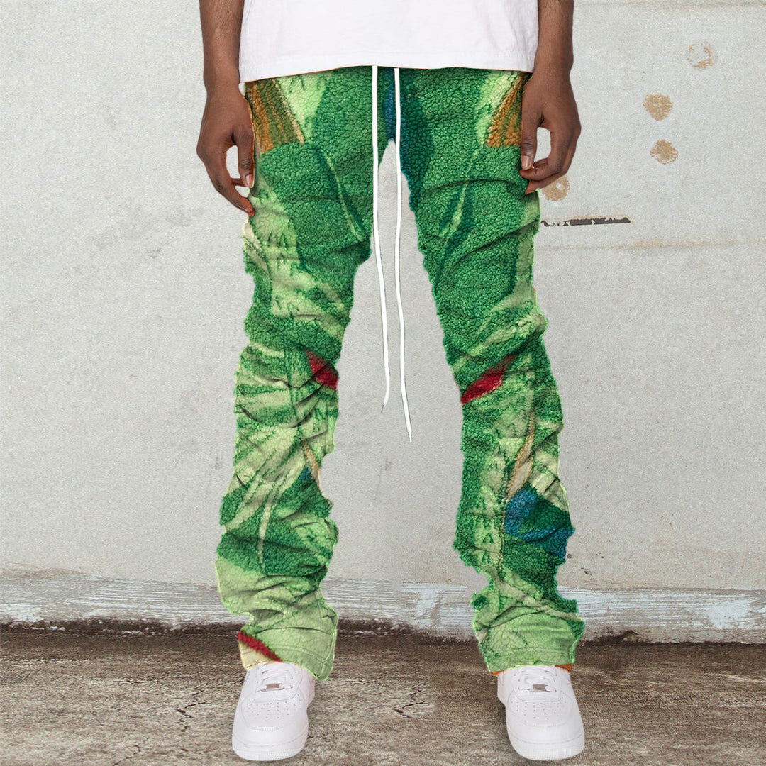 Artistic printed casual polar fleece street trousers