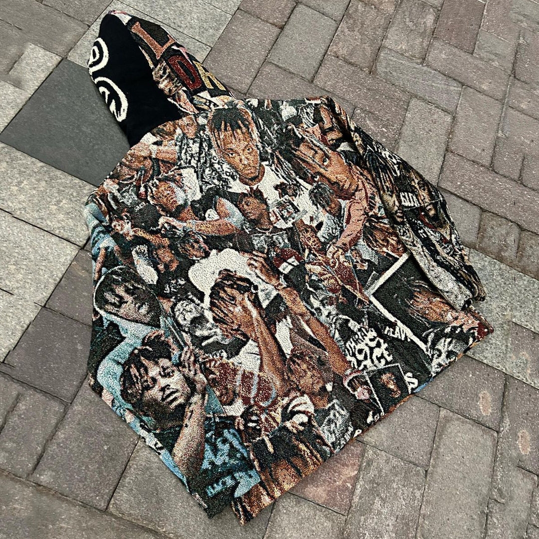 Casual street patchwork pattern hip hop rap tapestry hoodie