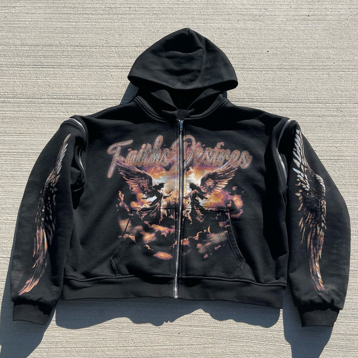 Faith Desires Print Removable Long Sleeve Zipper Hoodies