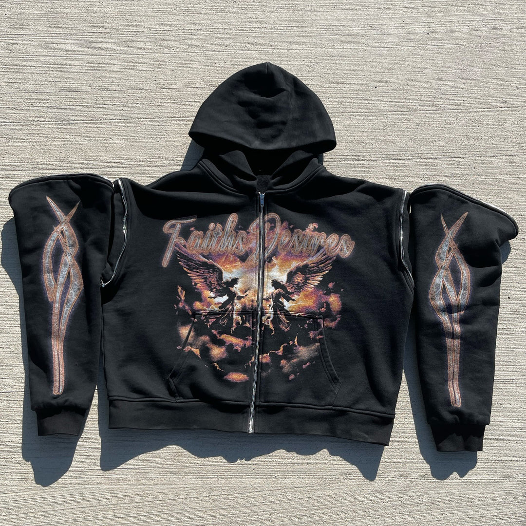 Faith Desires Print Removable Long Sleeve Zipper Hoodies