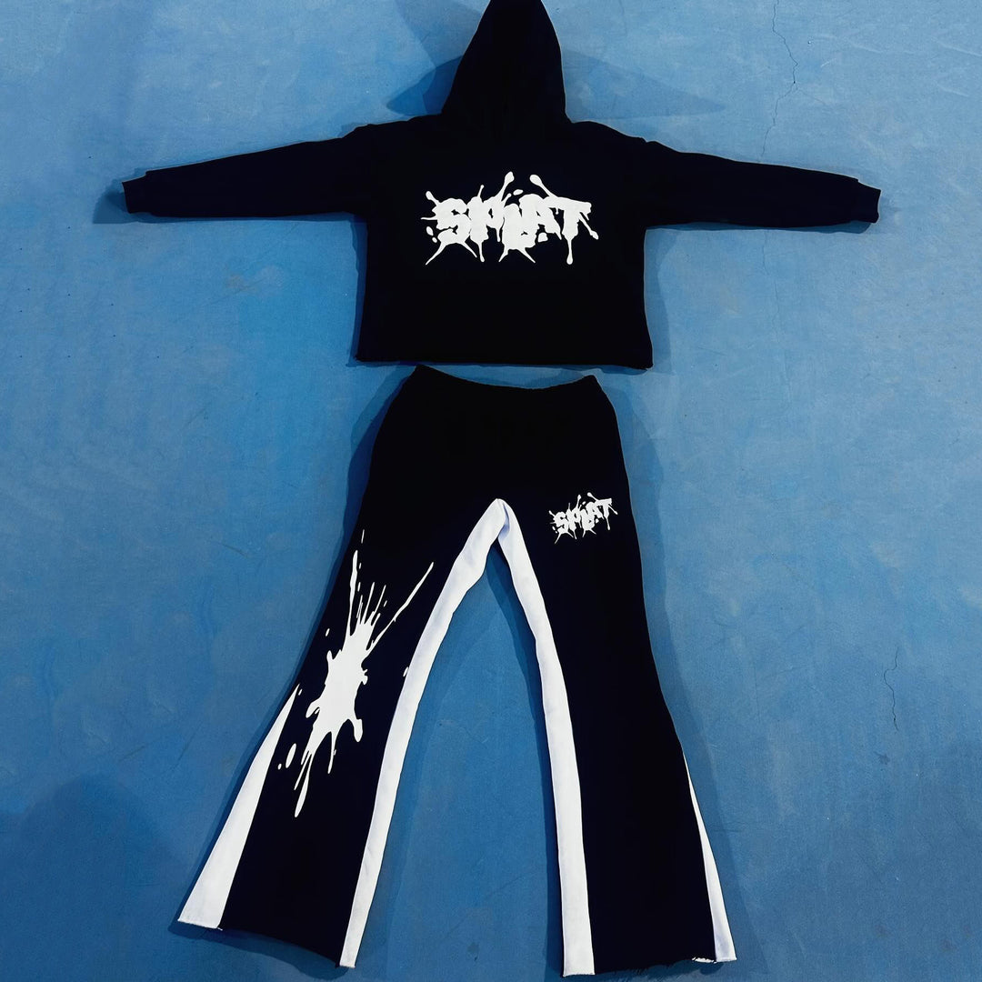 Splat Print Hoodie Sweatpants Two Piece Set