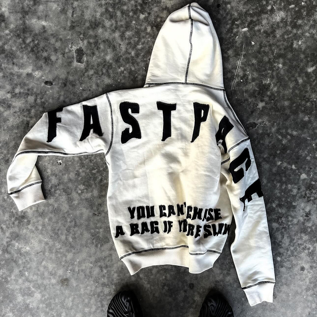 Fast Pace Print Zipper Hoodie Two Piece Set