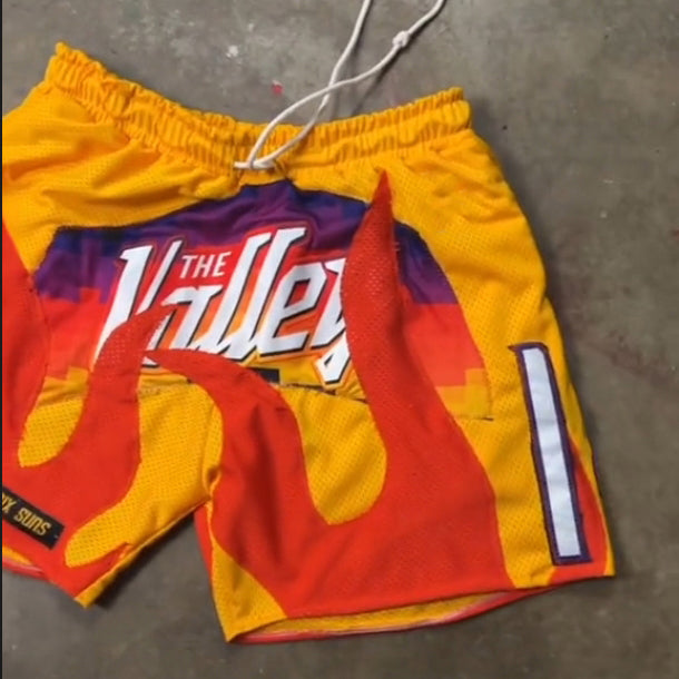 Flame Patch Basketball Mesh Shorts