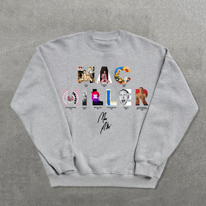 Words Music Album Printed Crew Neck Sweatshirt