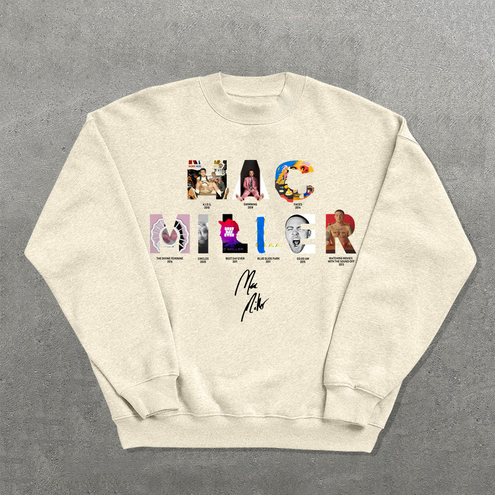 Words Music Album Printed Crew Neck Sweatshirt