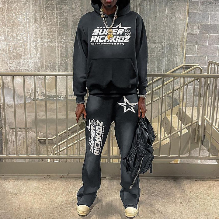 Super Rich Kidz Print Hoodie Sweatpants Two Piece Set