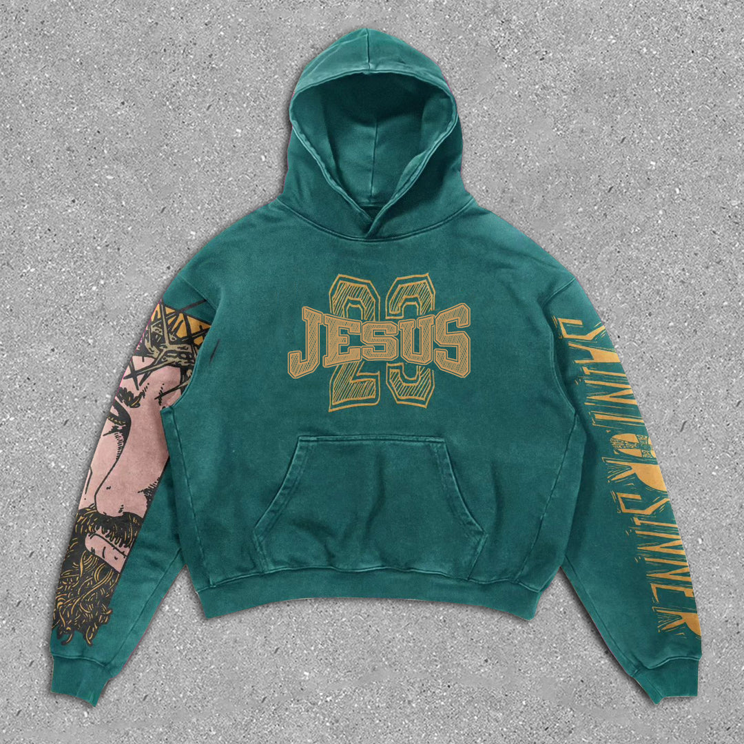 Vintage Jesus Loose Long Sleeve Hoodie