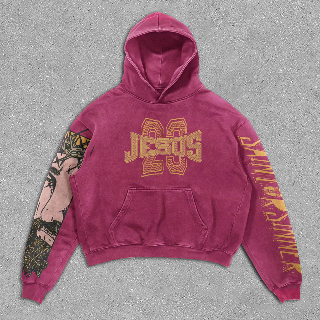 Vintage Jesus Loose Long Sleeve Hoodie