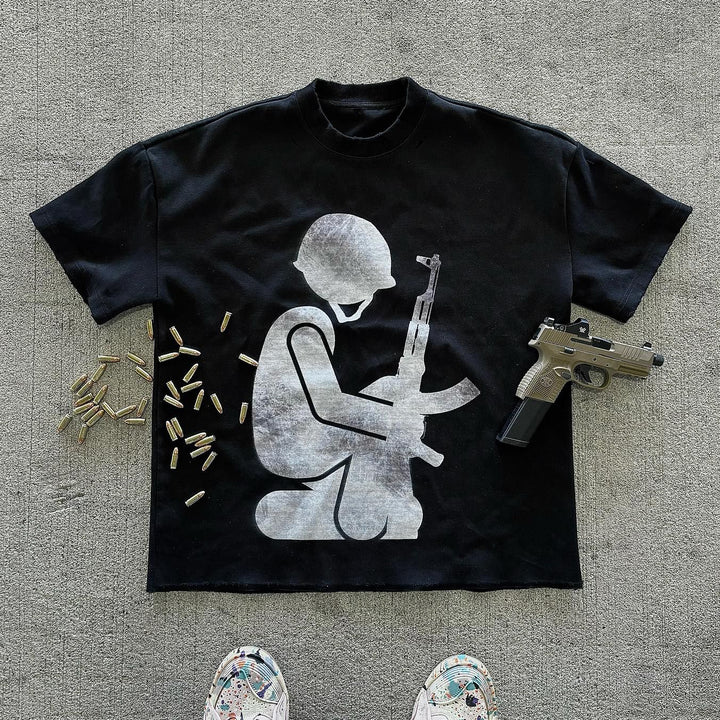 Art Will Cause War Print Short Sleeve T-shirt