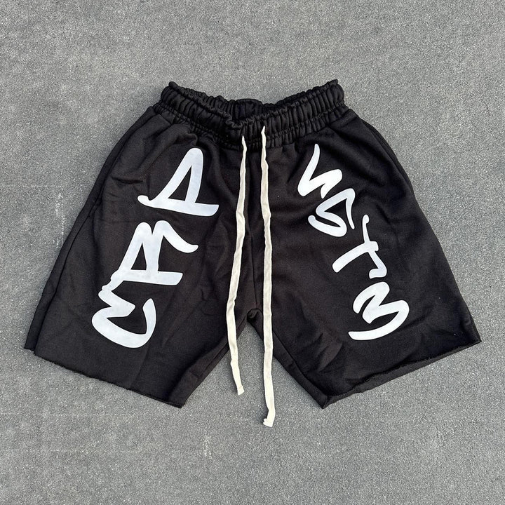 Fashion Letters Print Drawstring Pocket Shorts