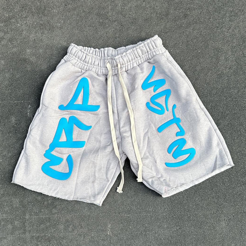 Fashion Letters Print Drawstring Pocket Shorts