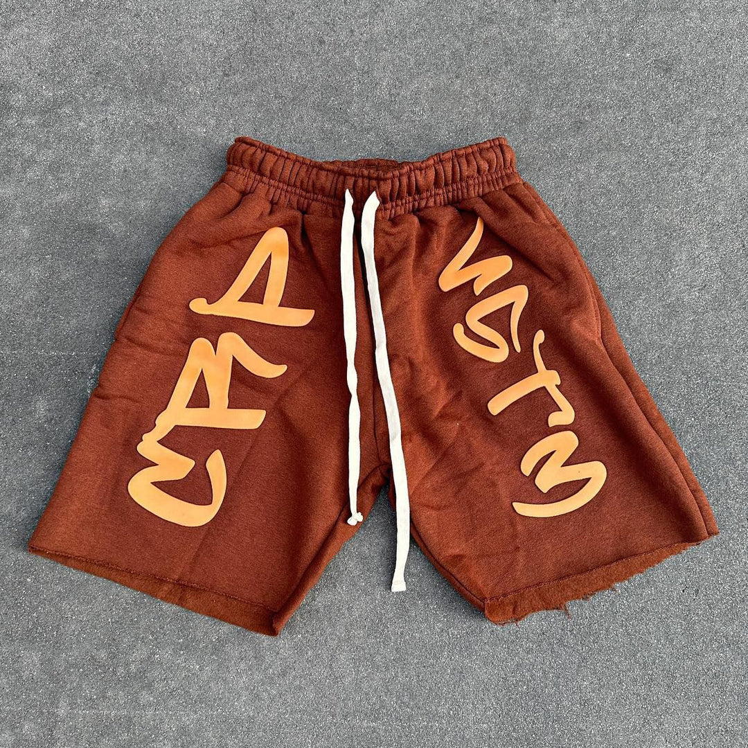 Fashion Letters Print Drawstring Pocket Shorts