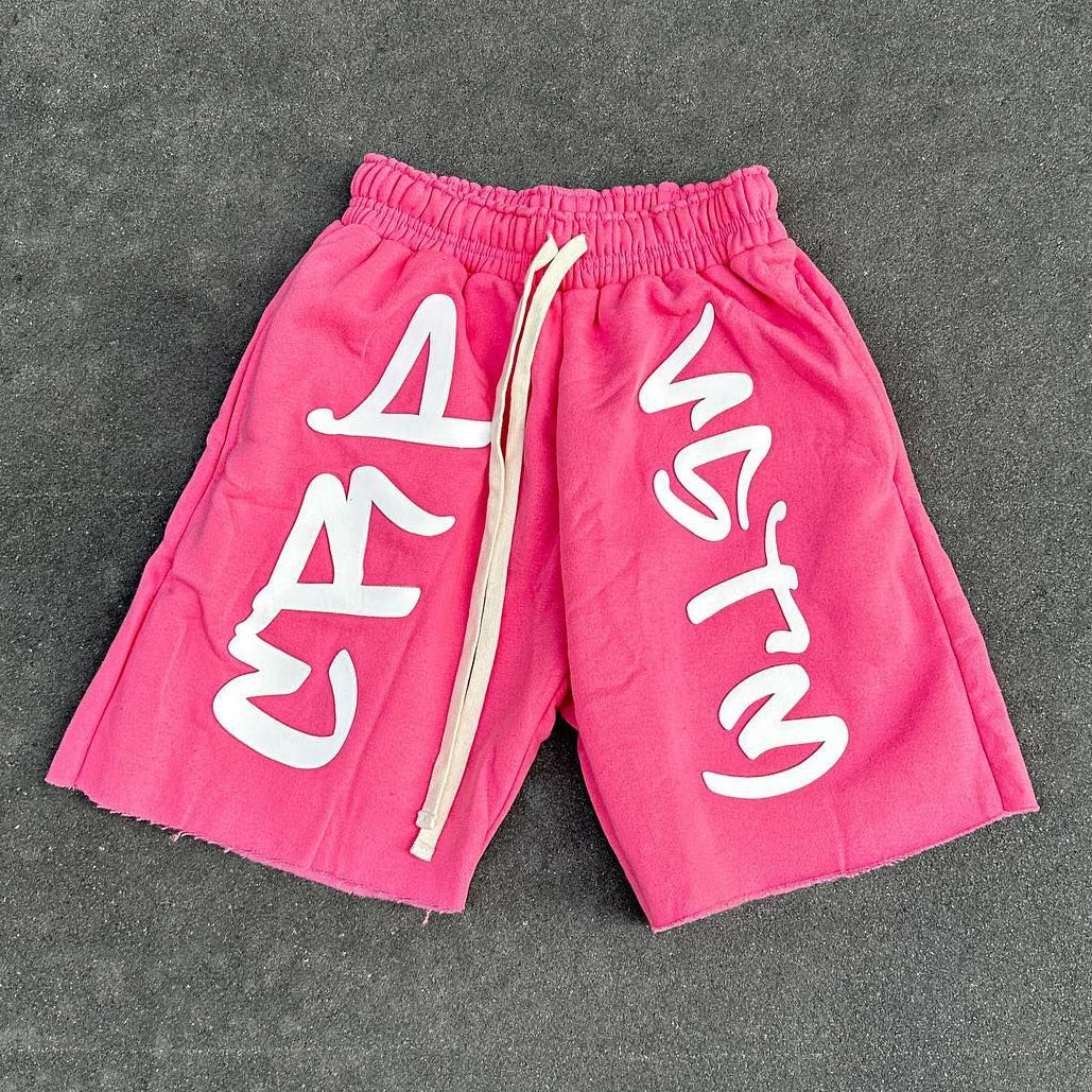 Fashion Letters Print Drawstring Pocket Shorts