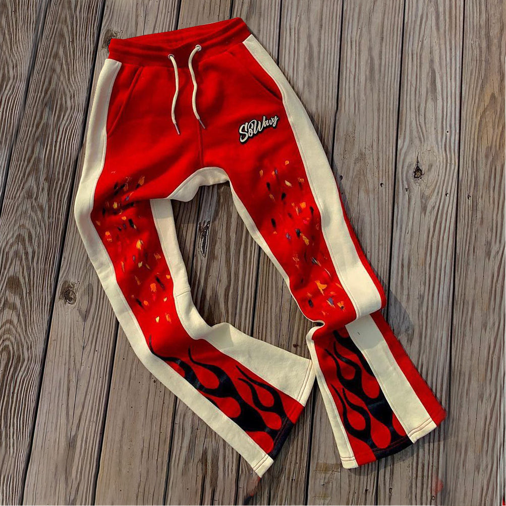 Casual personality flame color matching trousers