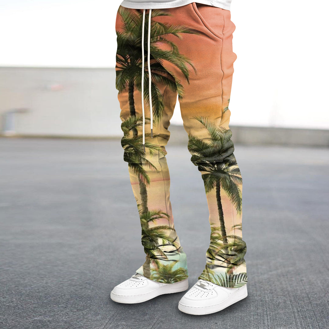 Fashion resort style coconut tree trousers