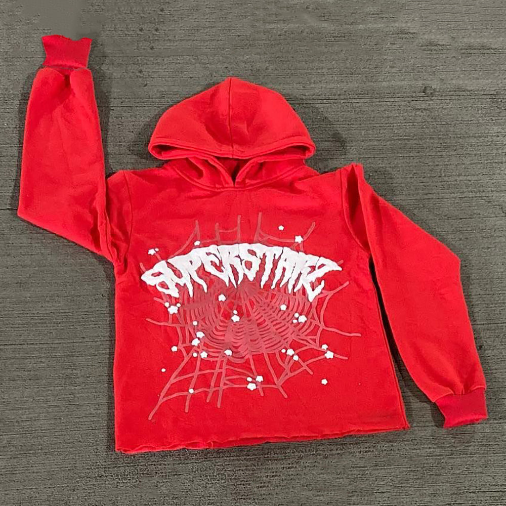 Superstar Spider Web Print Long Sleeve Hoodies