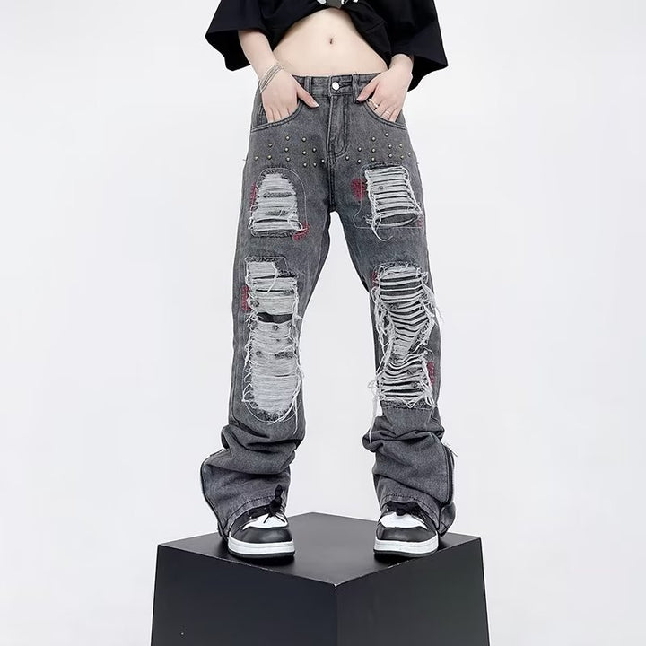 Ripped Liuding personalized street hip-hop jeans