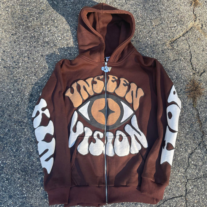 Casual Retro Print Zip Hoodie