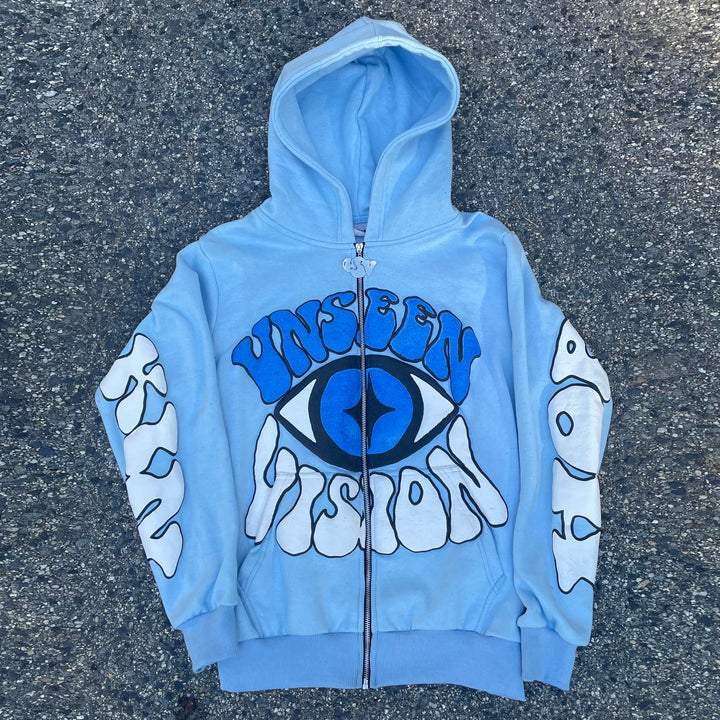 Casual Retro Print Zip Hoodie