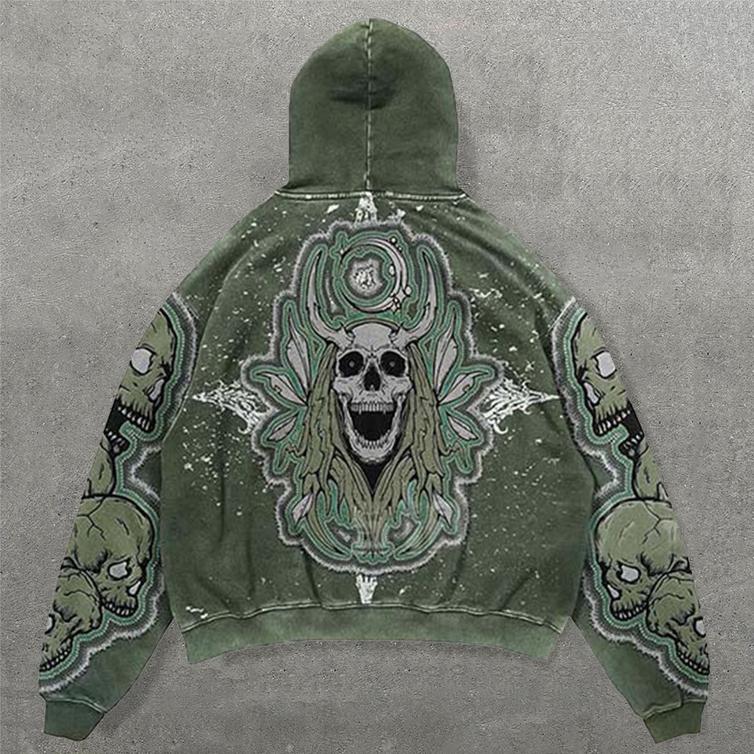 Letter Skull Faux Decal Print Long Sleeve Hoodies