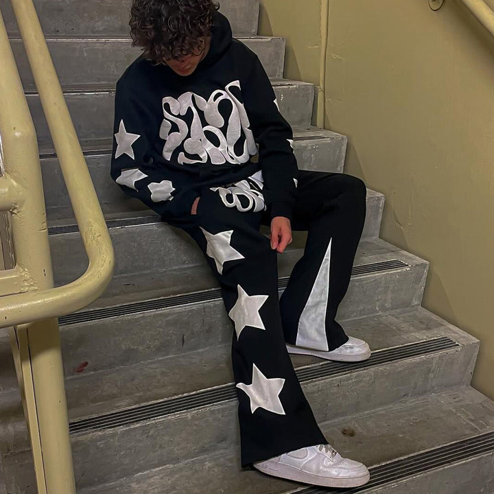 Letters Print Hoodie Sweatpants Two Piece Set