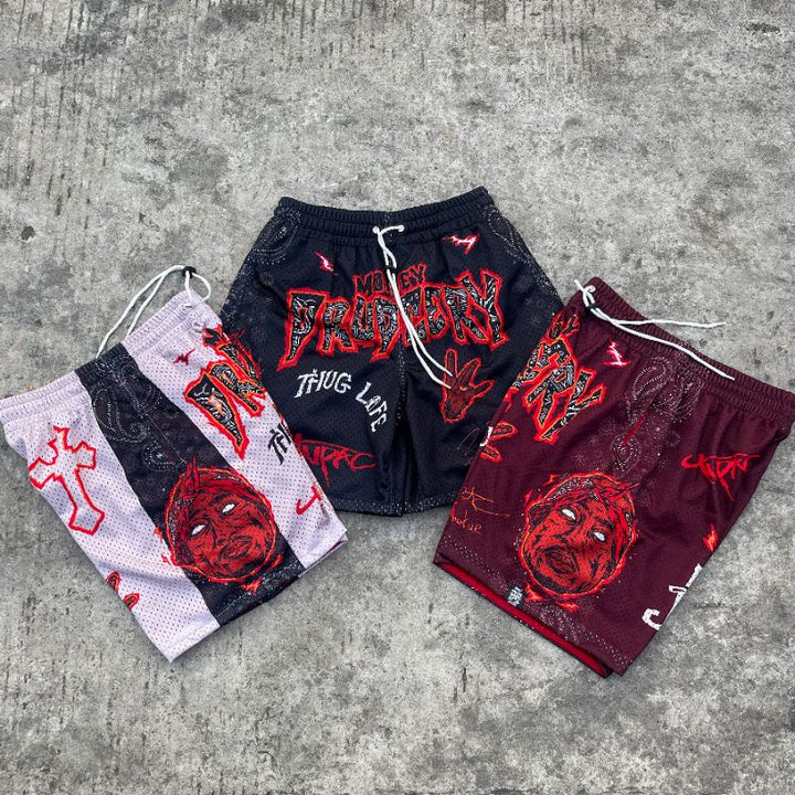 Street Rap Print Mesh Shorts