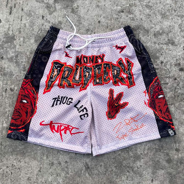 Street Rap Print Mesh Shorts