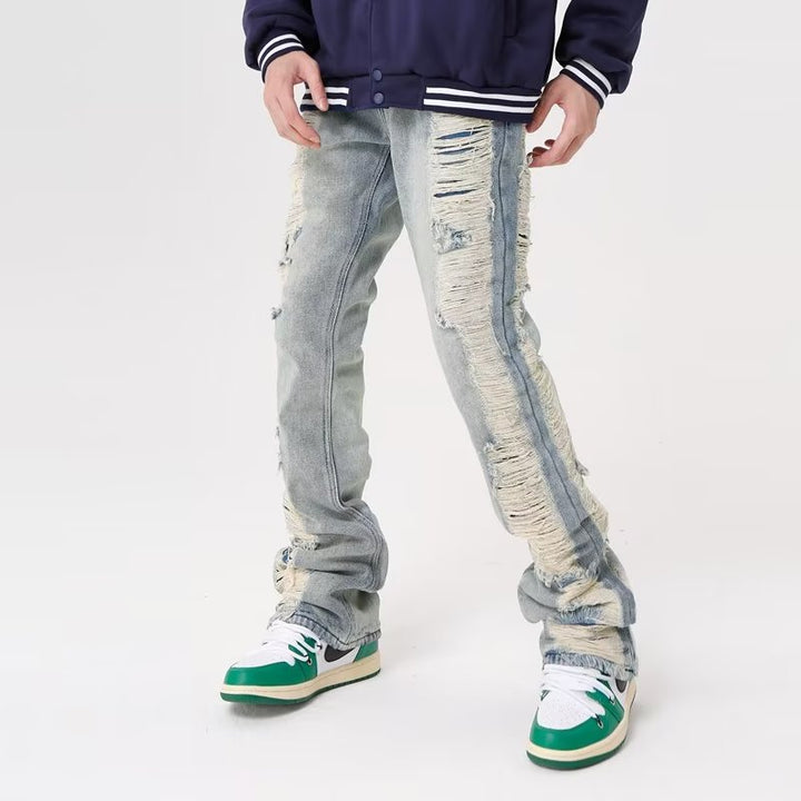 High street hand-worn whiskered bootcut jeans