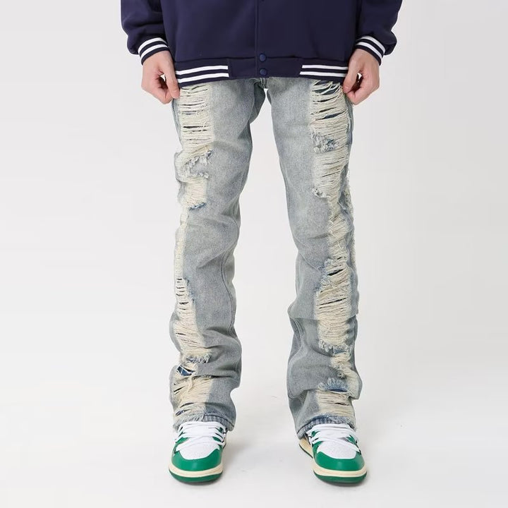 High street hand-worn whiskered bootcut jeans