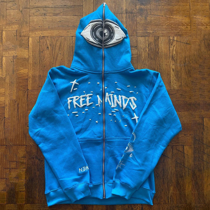 Free Minds Eye Print Long Sleeve Full Zipper Hoodies